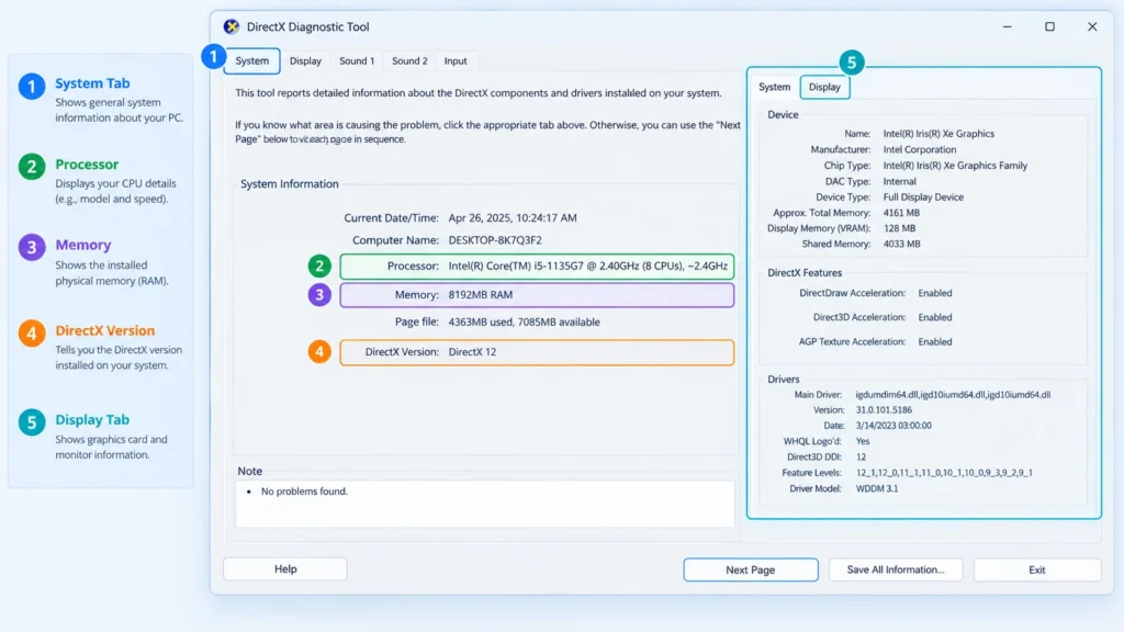 Method 4: Check Graphics and DirectX Information With DxDiag